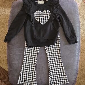 Black Heart Top and Houndstooth Pants Set